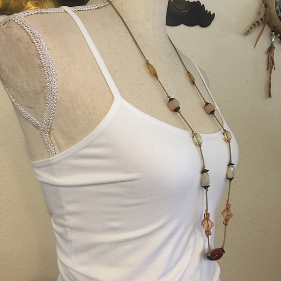 Vintage glass bead fabric cord long necklace - Picture 2 of 7